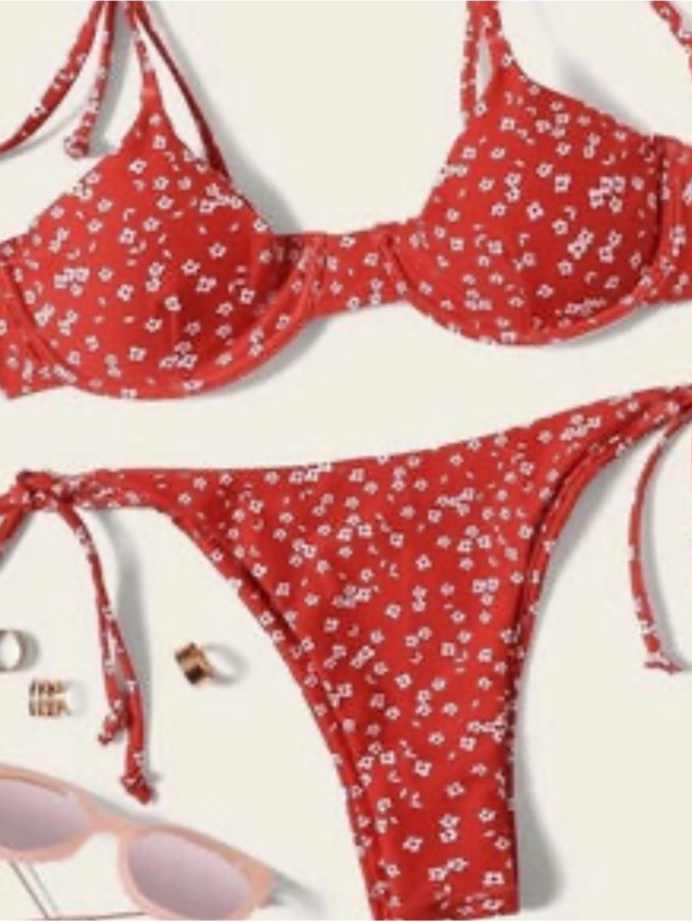 Red and White Daisy Print Bikini